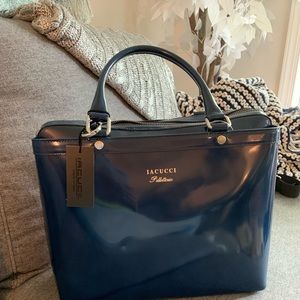 Iacucci Italian leather blue tote hand bag new